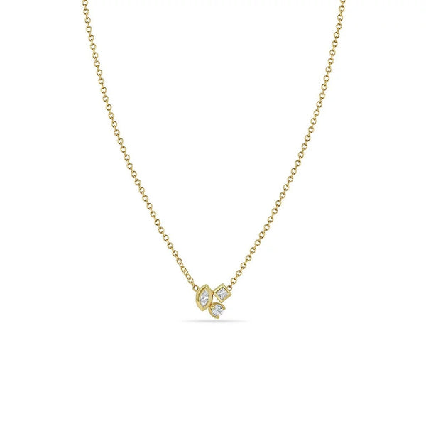 Mixed Cut Diamond Cluster Necklace - 1